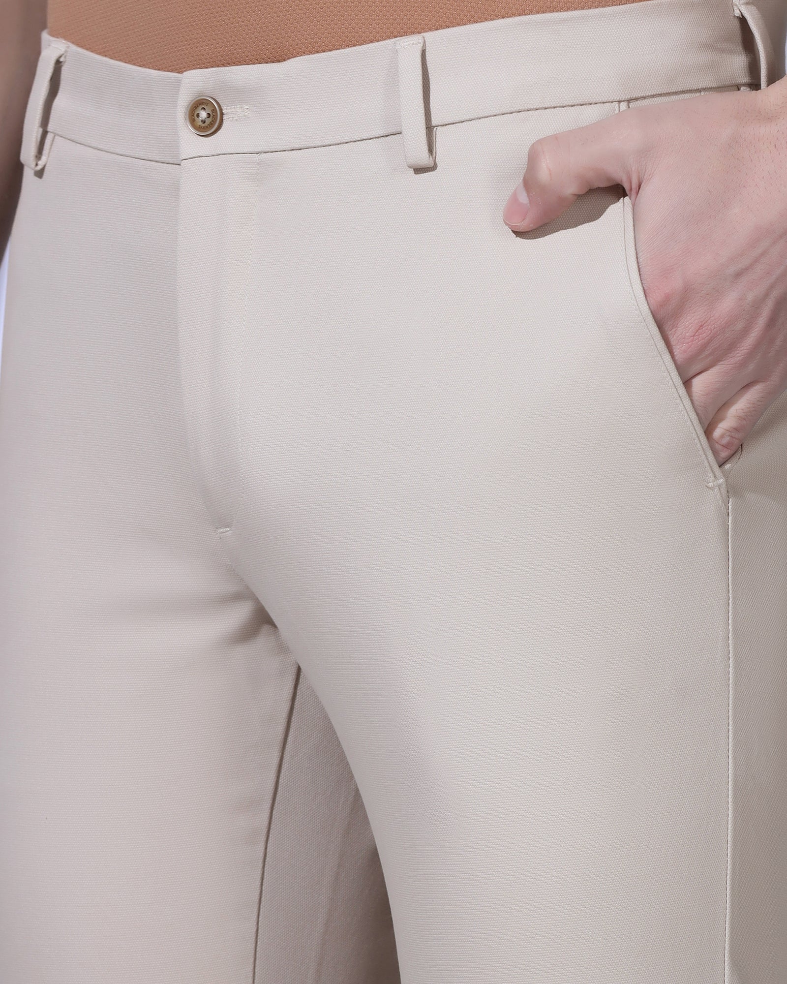 Slim Fit B-91 Casual Beige Textured Khakis - Kary