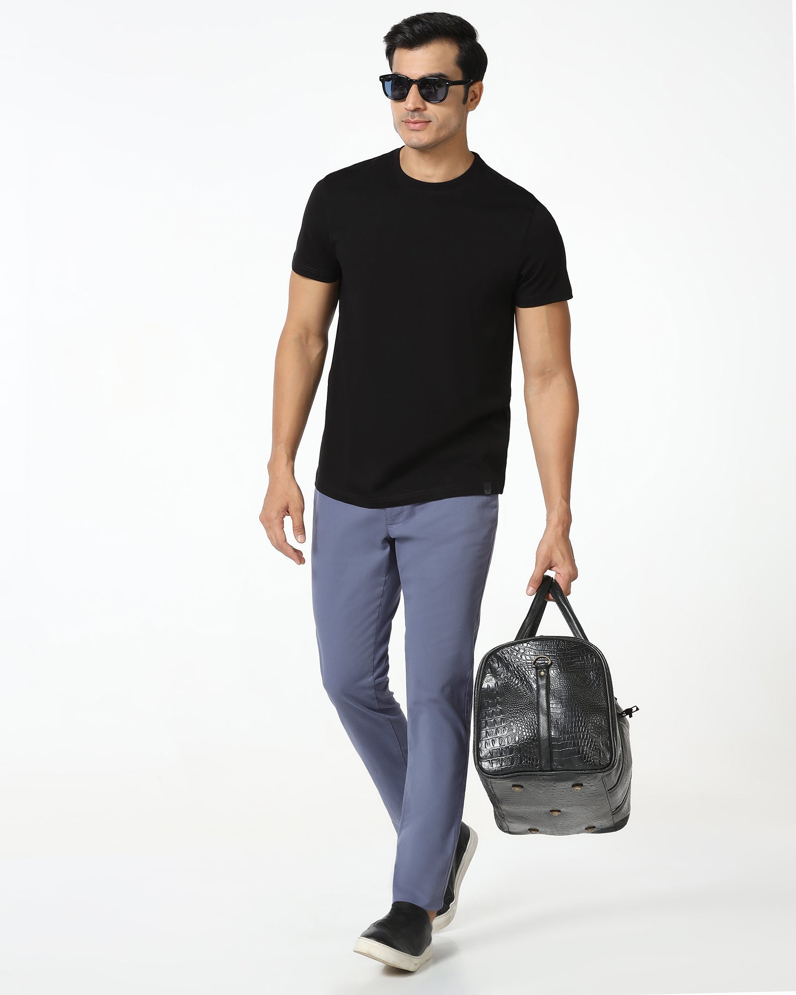 Slim Fit B-91 Casual Blue Solid Khakis - Mario