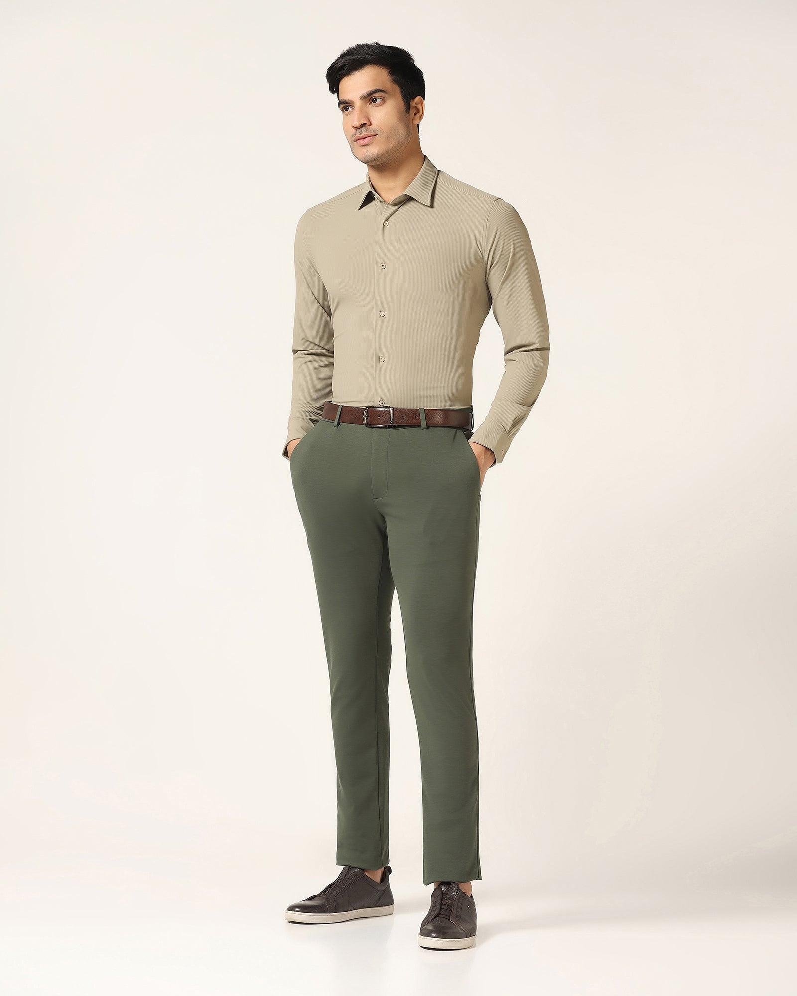 TechPro Slim Fit B-91 Casual Dark Olive Solid Khakis - Ziea