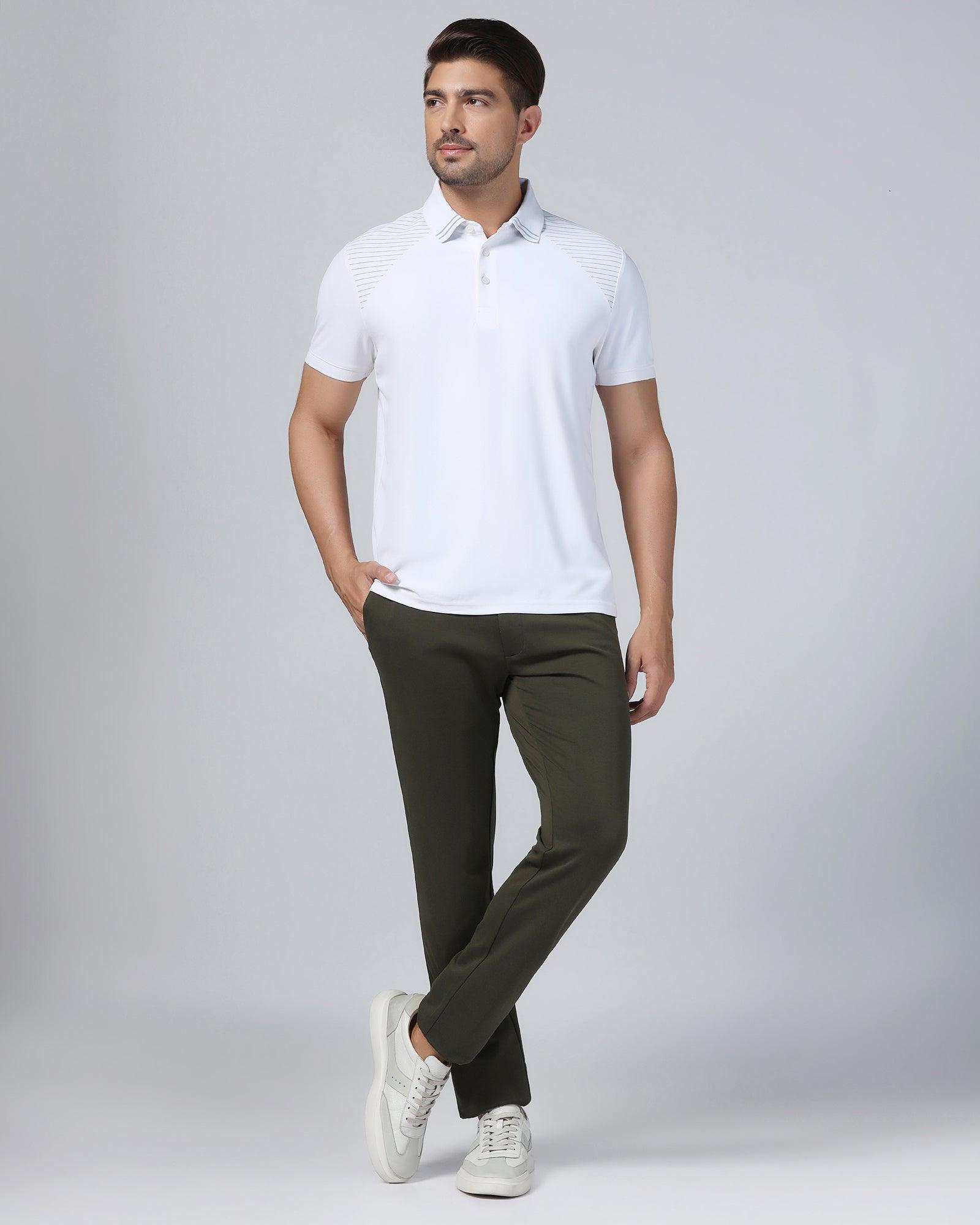 TechPro Slim Fit B-91 Casual Olive Solid Khakis - Ziea