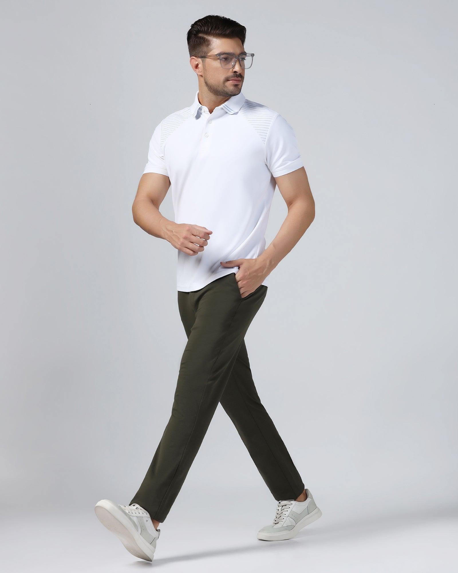 TechPro Slim Fit B-91 Casual Olive Solid Khakis - Ziea