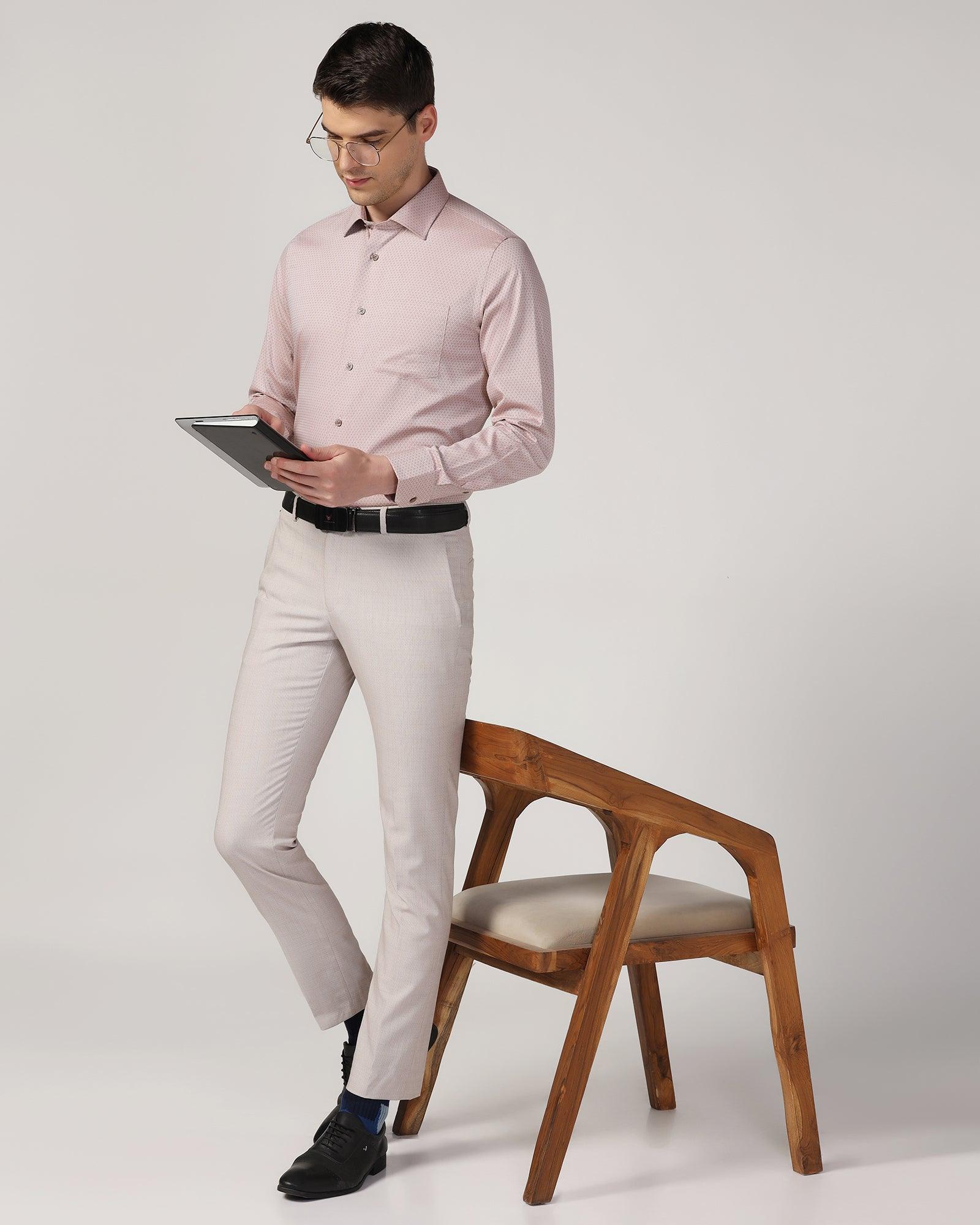 Slim Fit B-91 Formal Beige Textured Trouser - Harley - Blackberrys