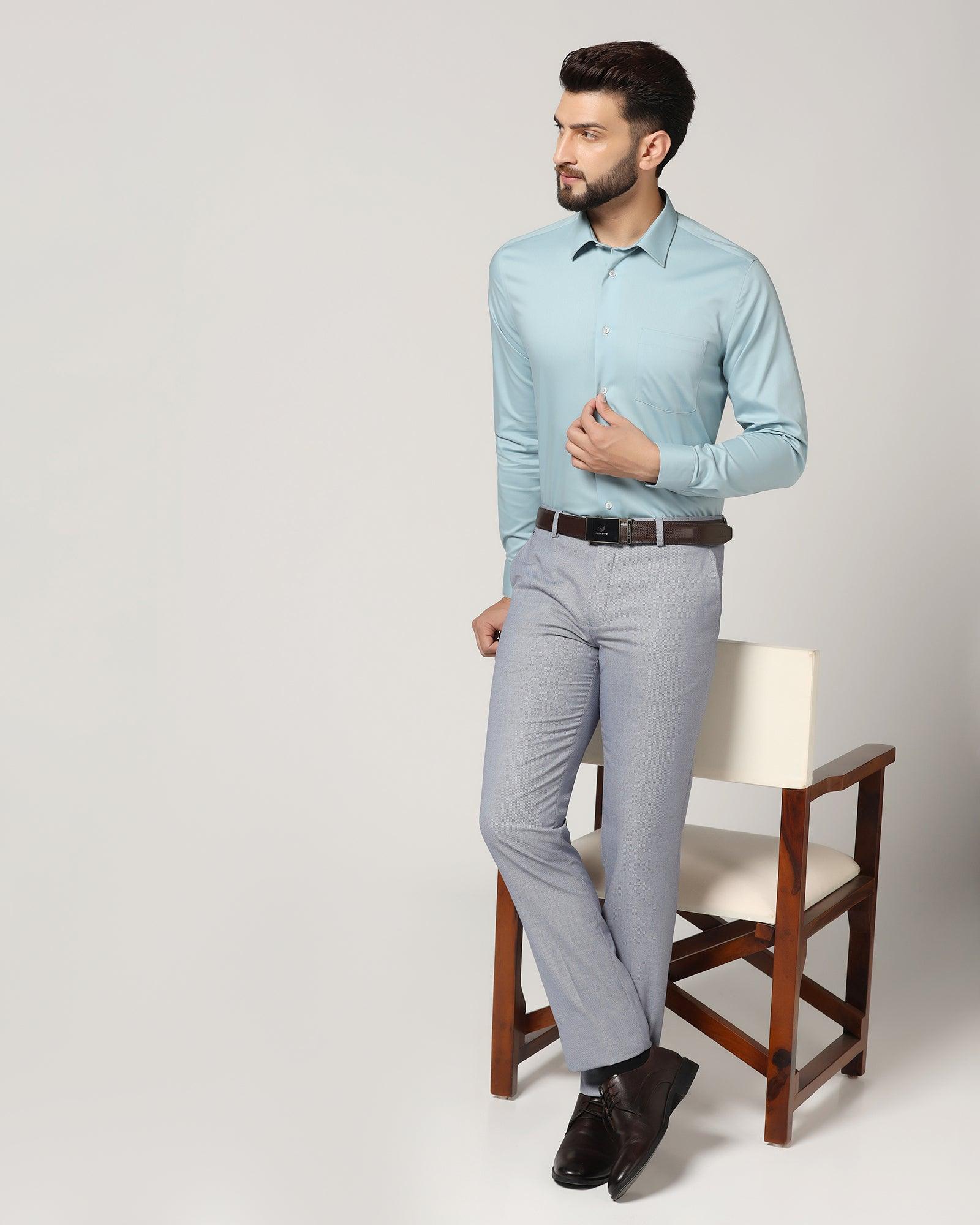 Slim fit B-91 Formal Blue Textured Trousers - Hoop - Blackberrys