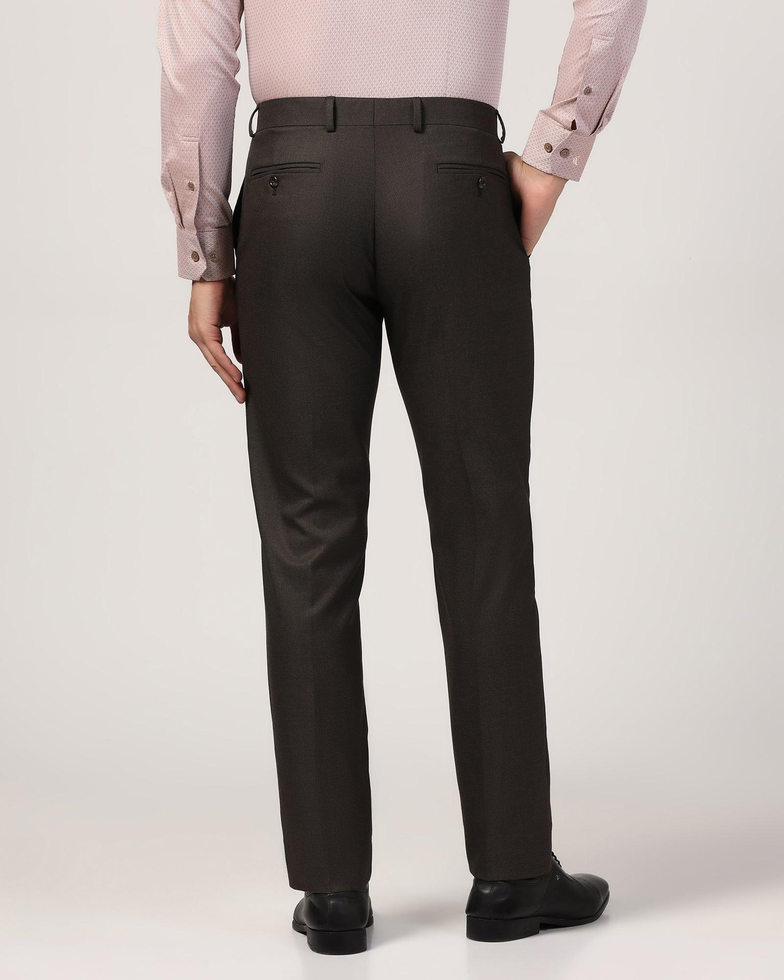 Slim Fit B-91 Formal Brown Textured Trouser - Zing