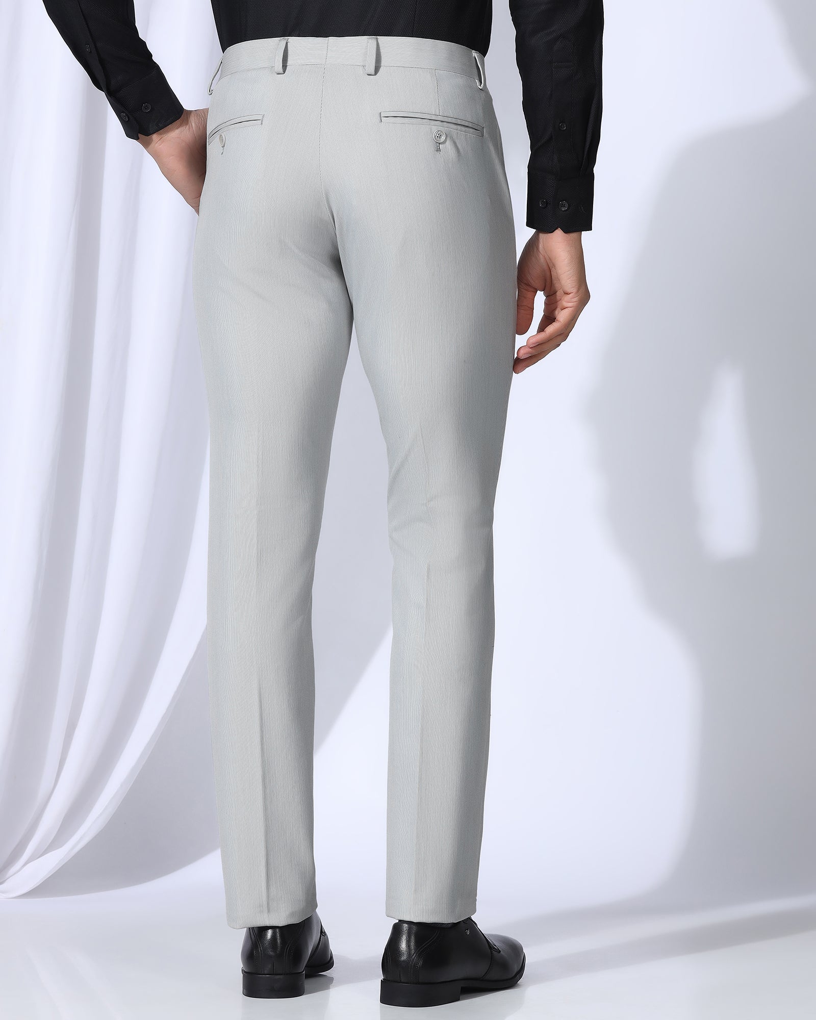Slim Fit B-91 Formal Light Grey Stripe Trouser - Ninja