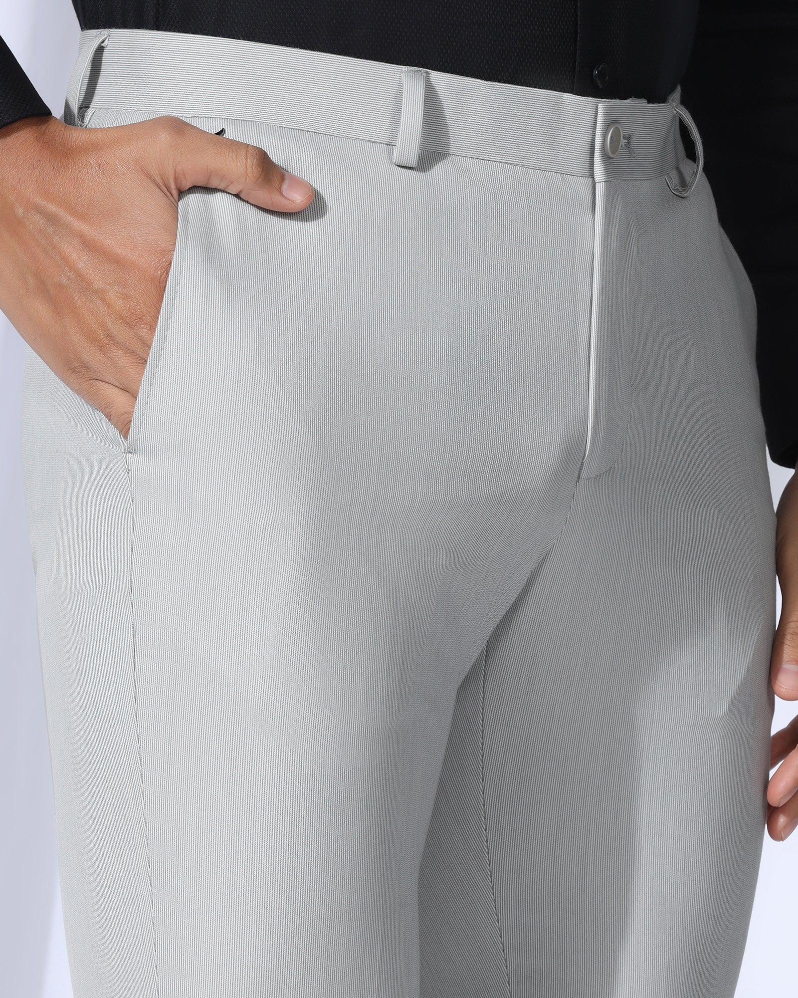 Slim Fit B-91 Formal Light Grey Stripe Trouser - Ninja