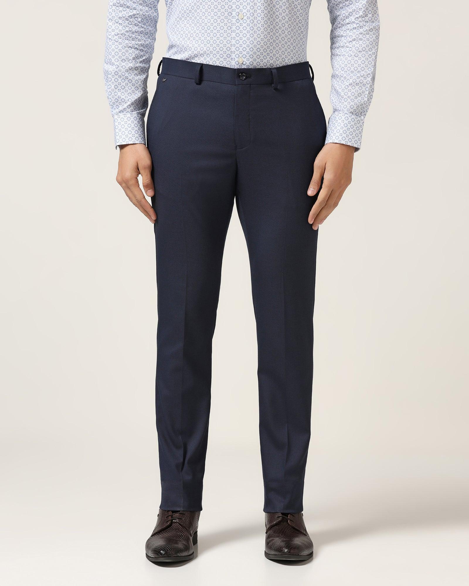 Slim Fit B-91 Formal Navy Textured Trouser - Freto - Blackberrys