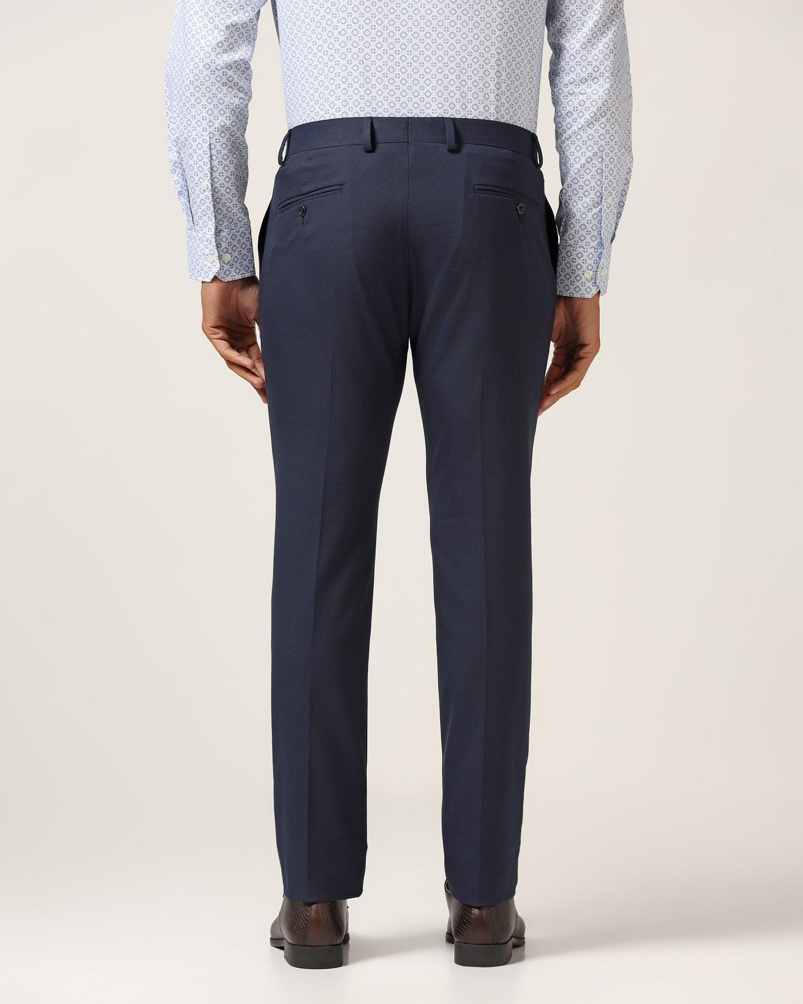 Slim Fit B-91 Formal Navy Textured Trouser - Freto - Blackberrys