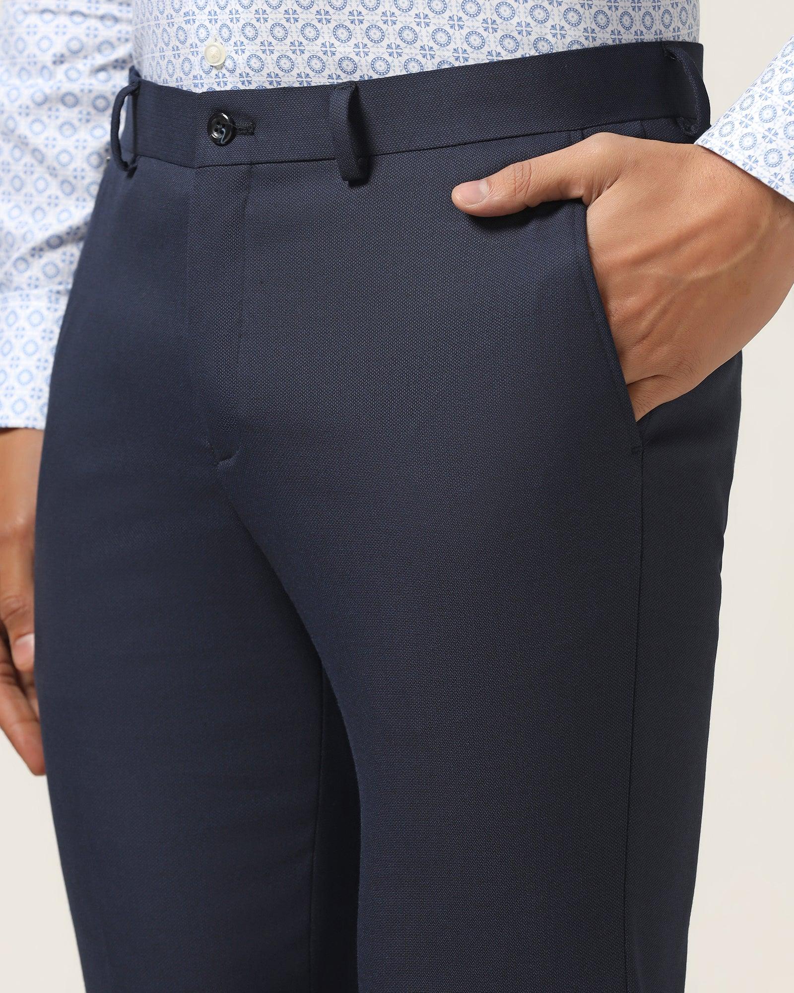 Slim Fit B-91 Formal Navy Textured Trouser - Freto - Blackberrys