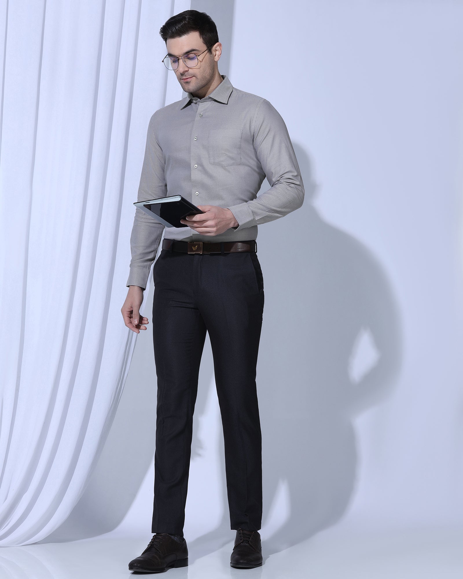 Slim Fit B-91 Formal Navy Textured Trouser - Otto