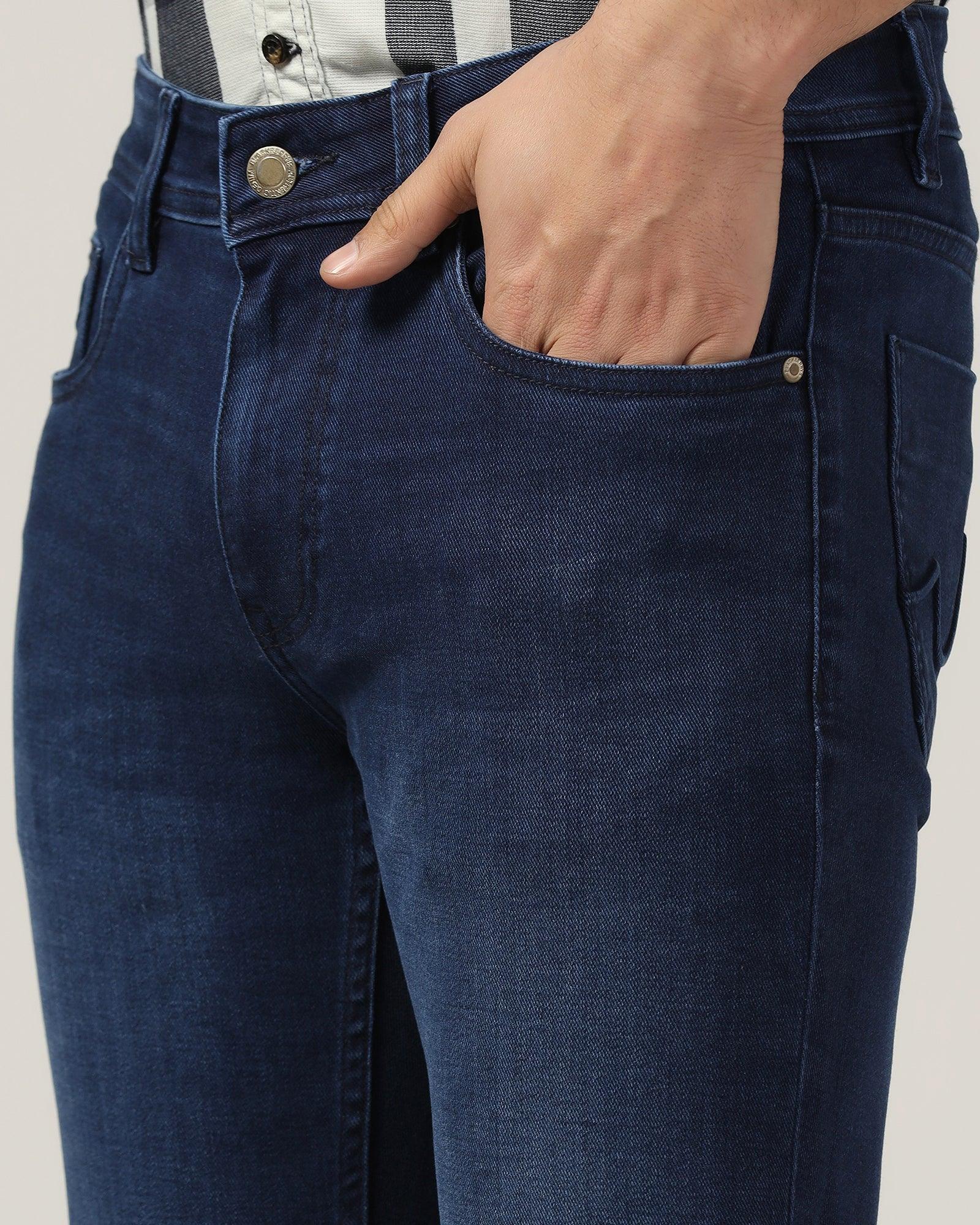Slim Yonk Fit Indigo Blue Textured Jeans - Riley