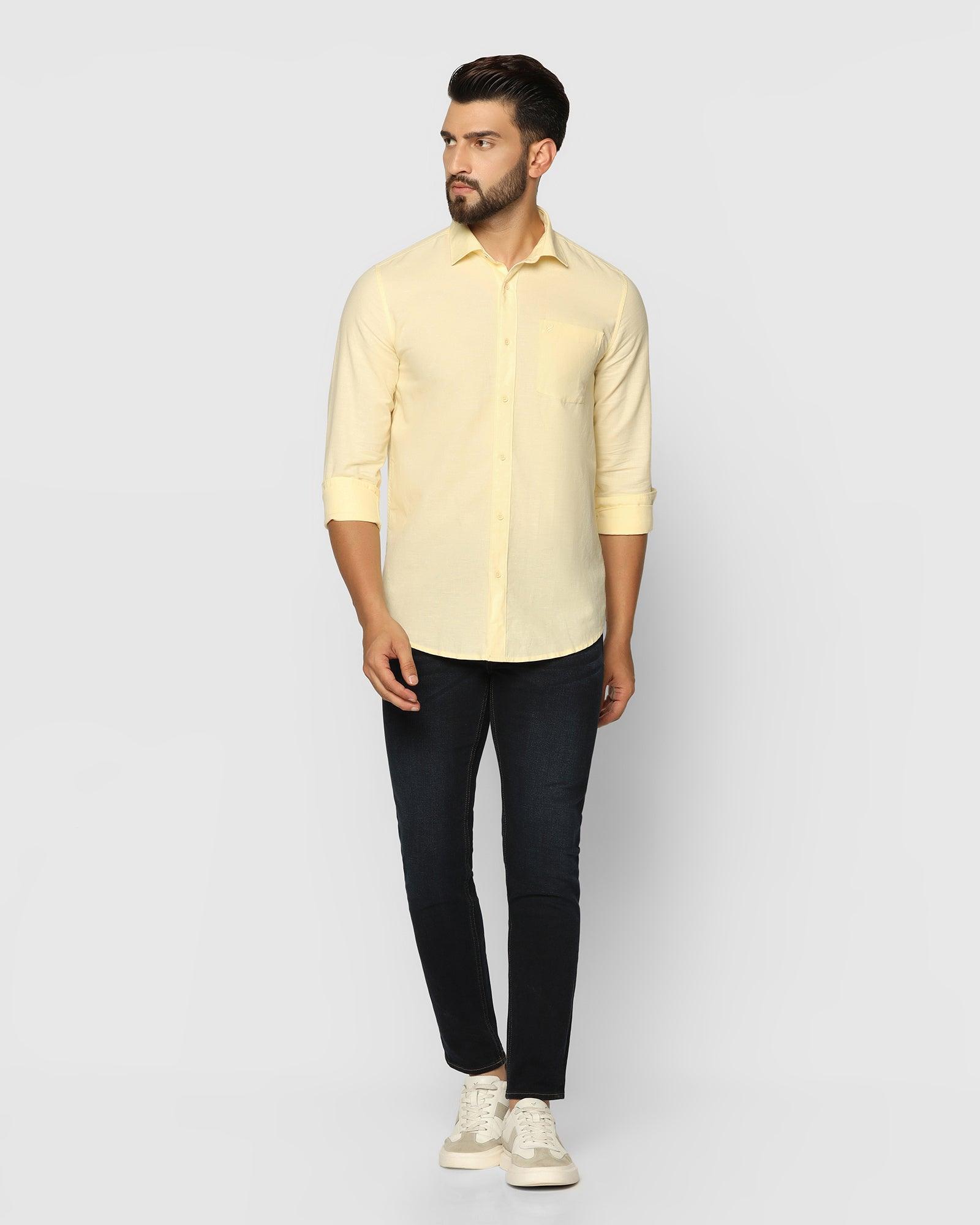 Casual Lemon Yellow Solid Shirt - Lang
