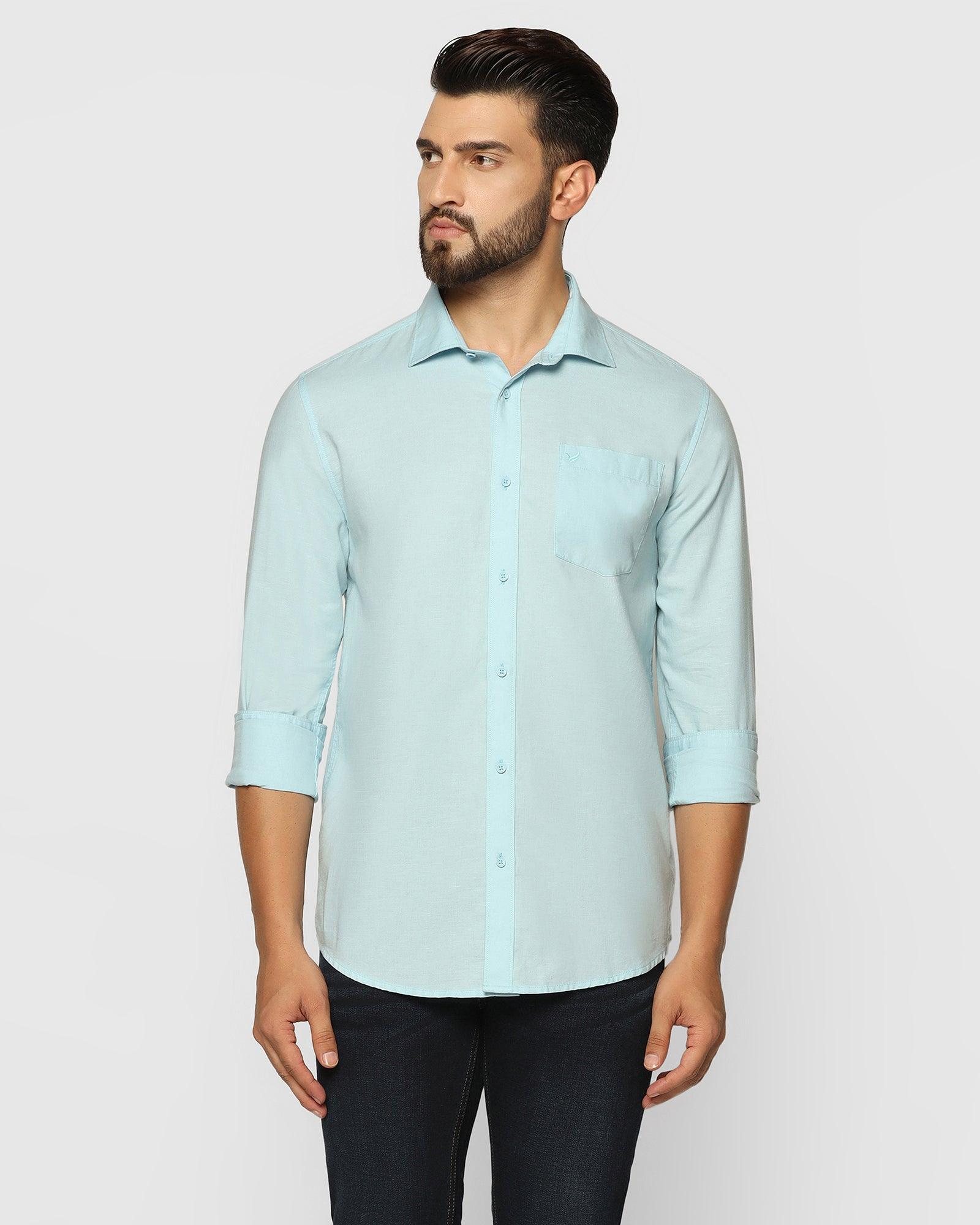 Casual Light Blue Solid Shirt - Lang