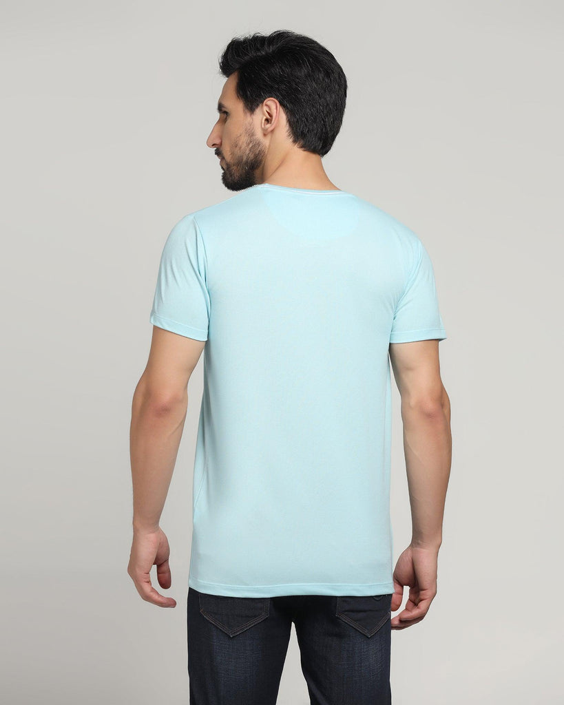 Crew Neck Air Blue Solid T-Shirt - Deep