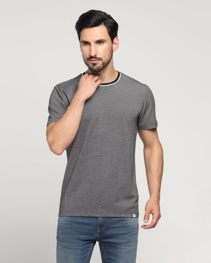 Crew Neck Black Solid T-Shirt - Deep