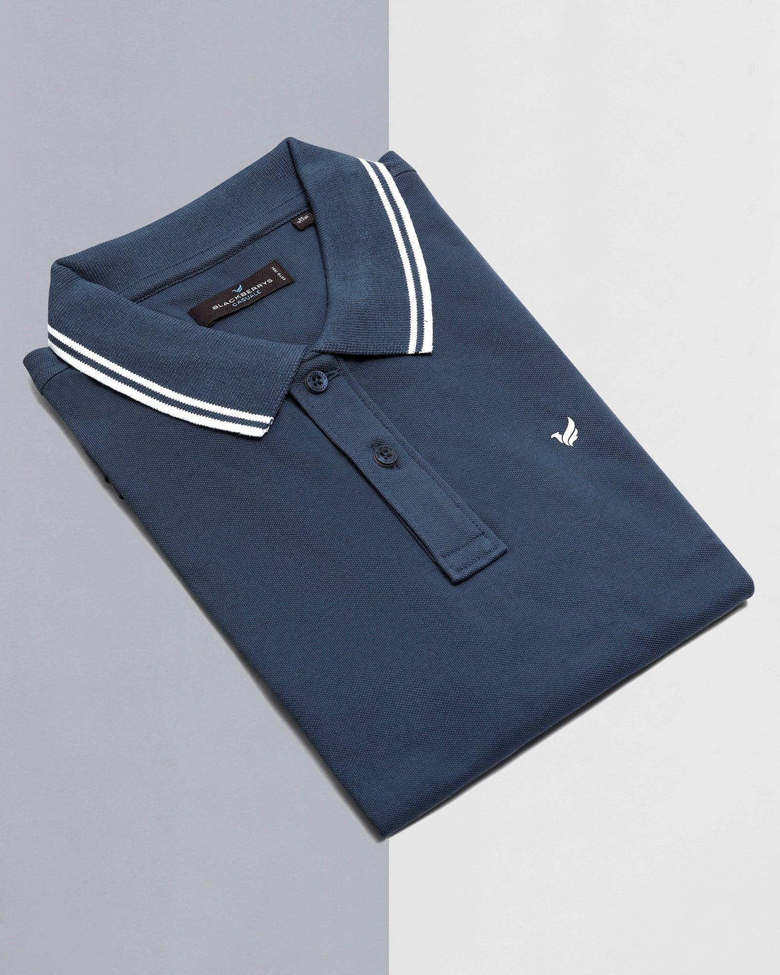 Polo T Shirt In Deep Blue (Klaus) - Blackberrys