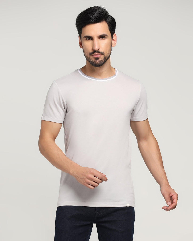 Crew Neck Grey White Solid T-Shirt - Deep