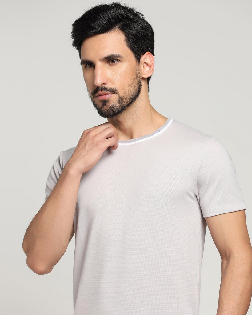 Crew Neck Grey White Solid T-Shirt - Deep