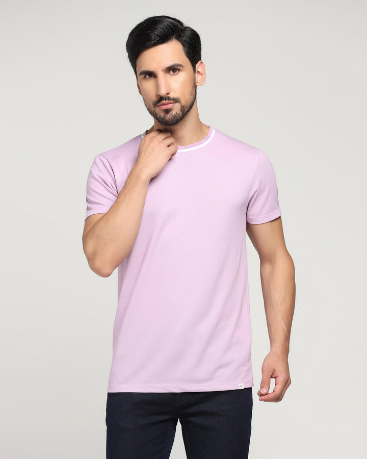 Crew Neck Lilac Purple Solid T-Shirt - Deep