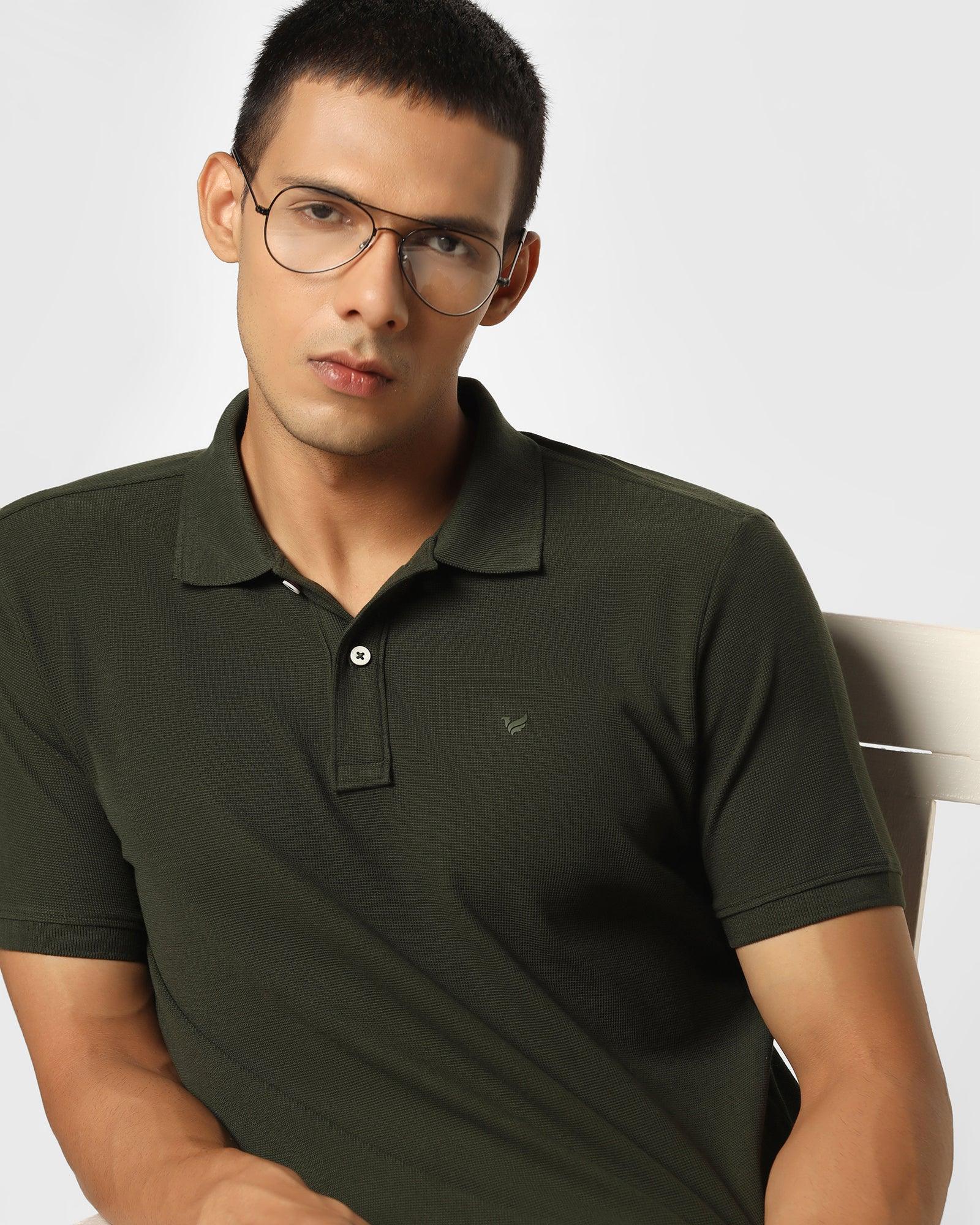 Polo T Shirt In Moss Green (Jacob) - Blackberrys