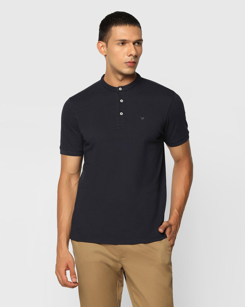 Henley Collar Navy Solid T-Shirt - Kell