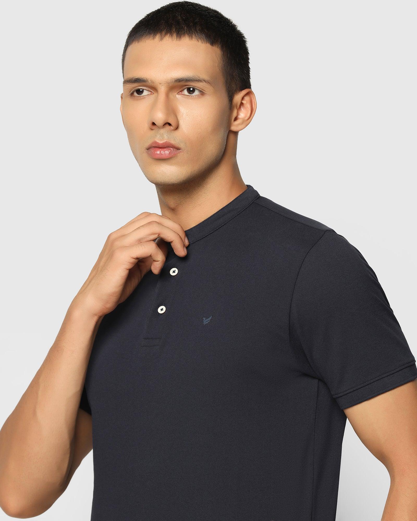 Henley Collar T Shirt In Navy (Kell) - Blackberrys