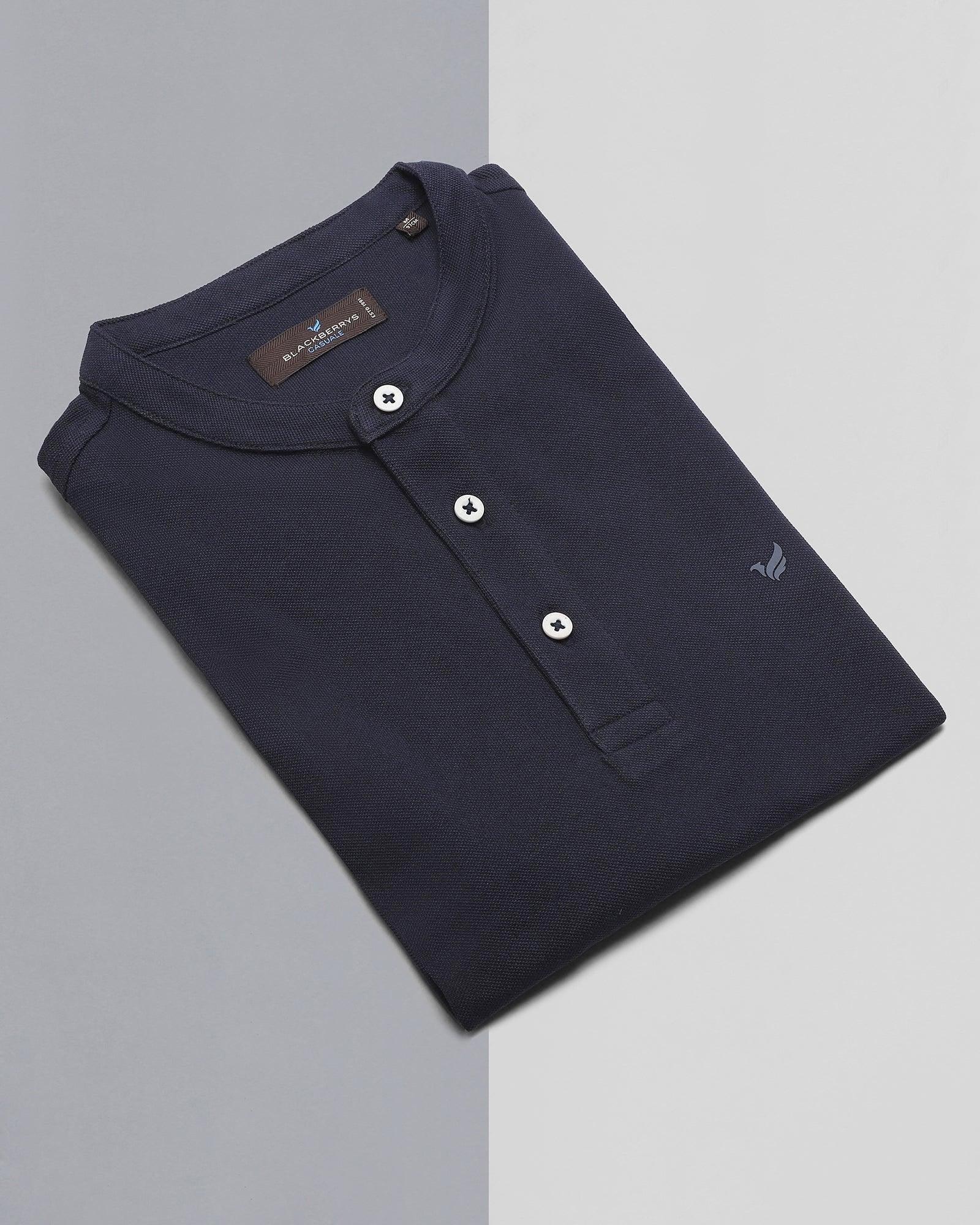 Henley Collar T Shirt In Navy (Kell) - Blackberrys