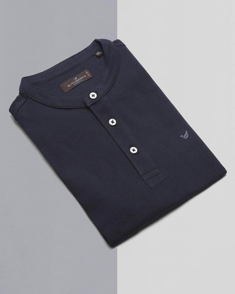 Henley Collar Navy Solid T-Shirt - Kell