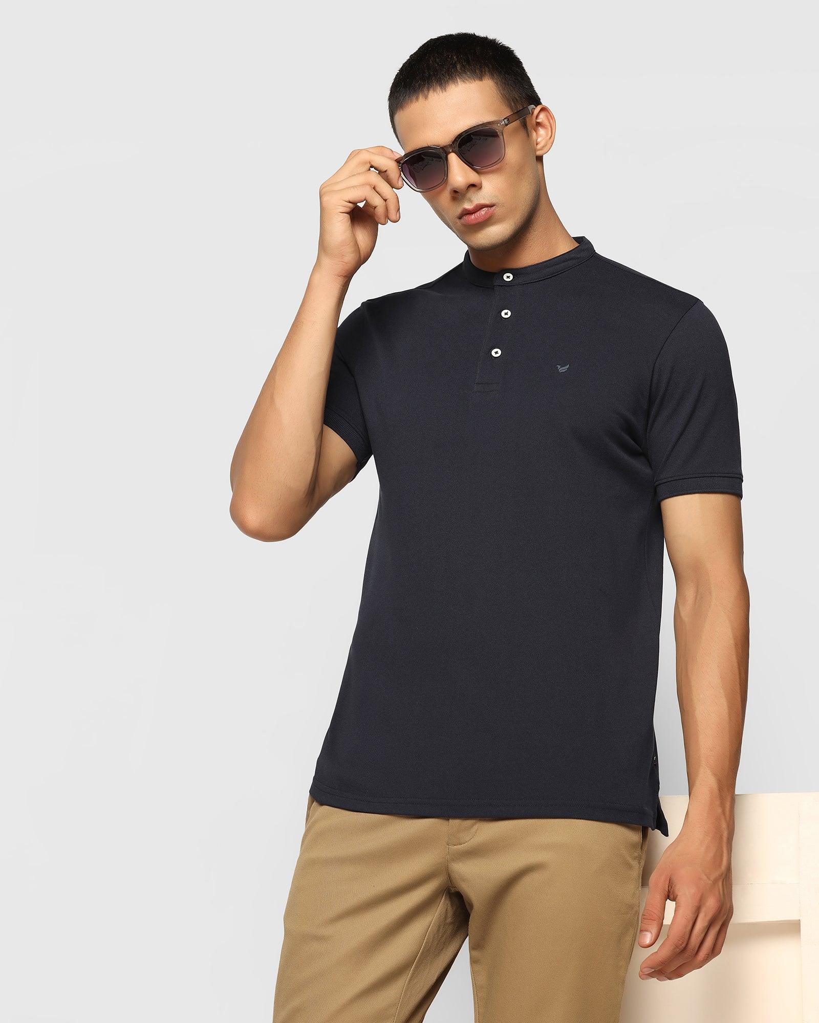 Henley Collar T Shirt In Navy (Kell) - Blackberrys