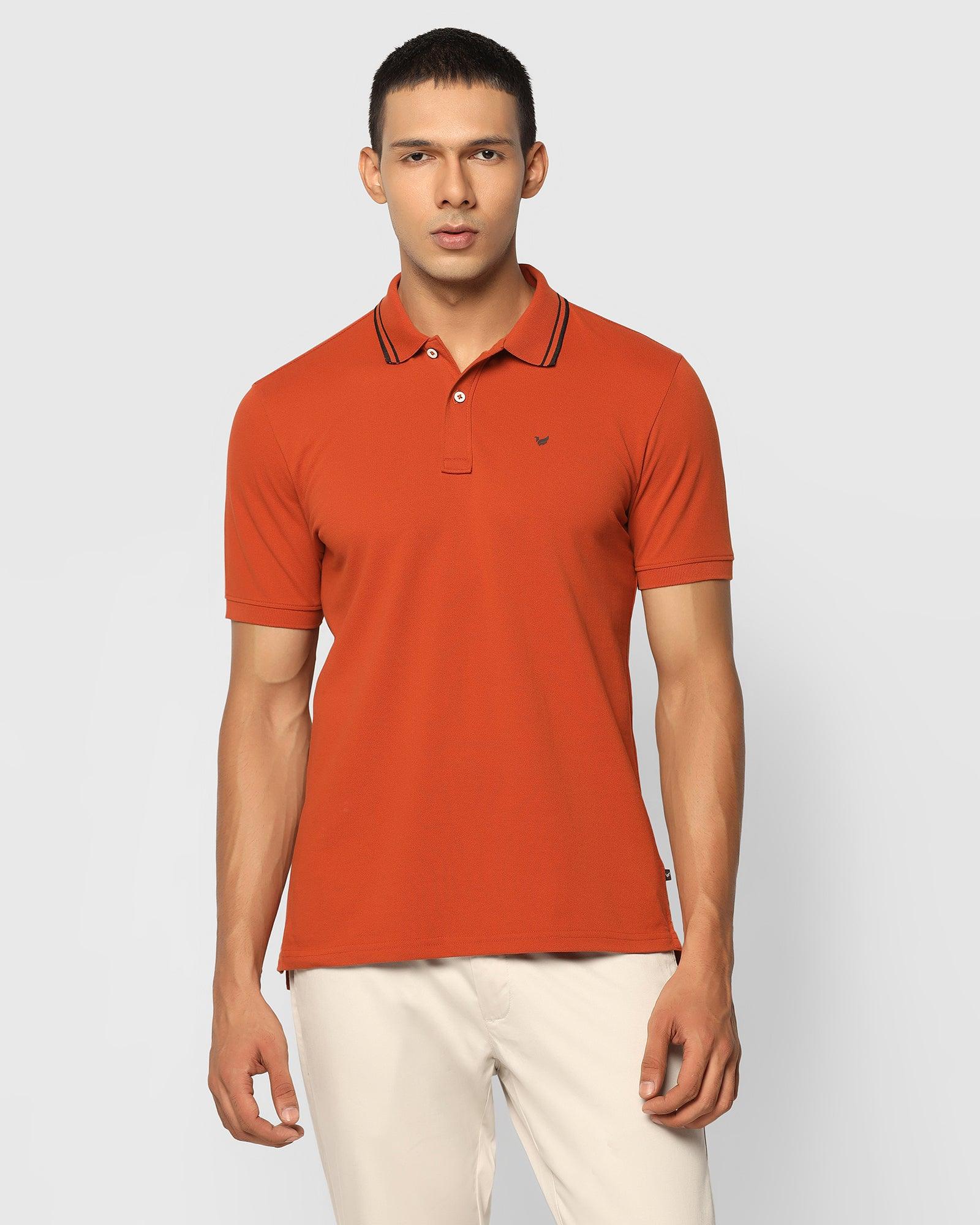 Polo T Shirt In Rust Orange (Klaus) - Blackberrys