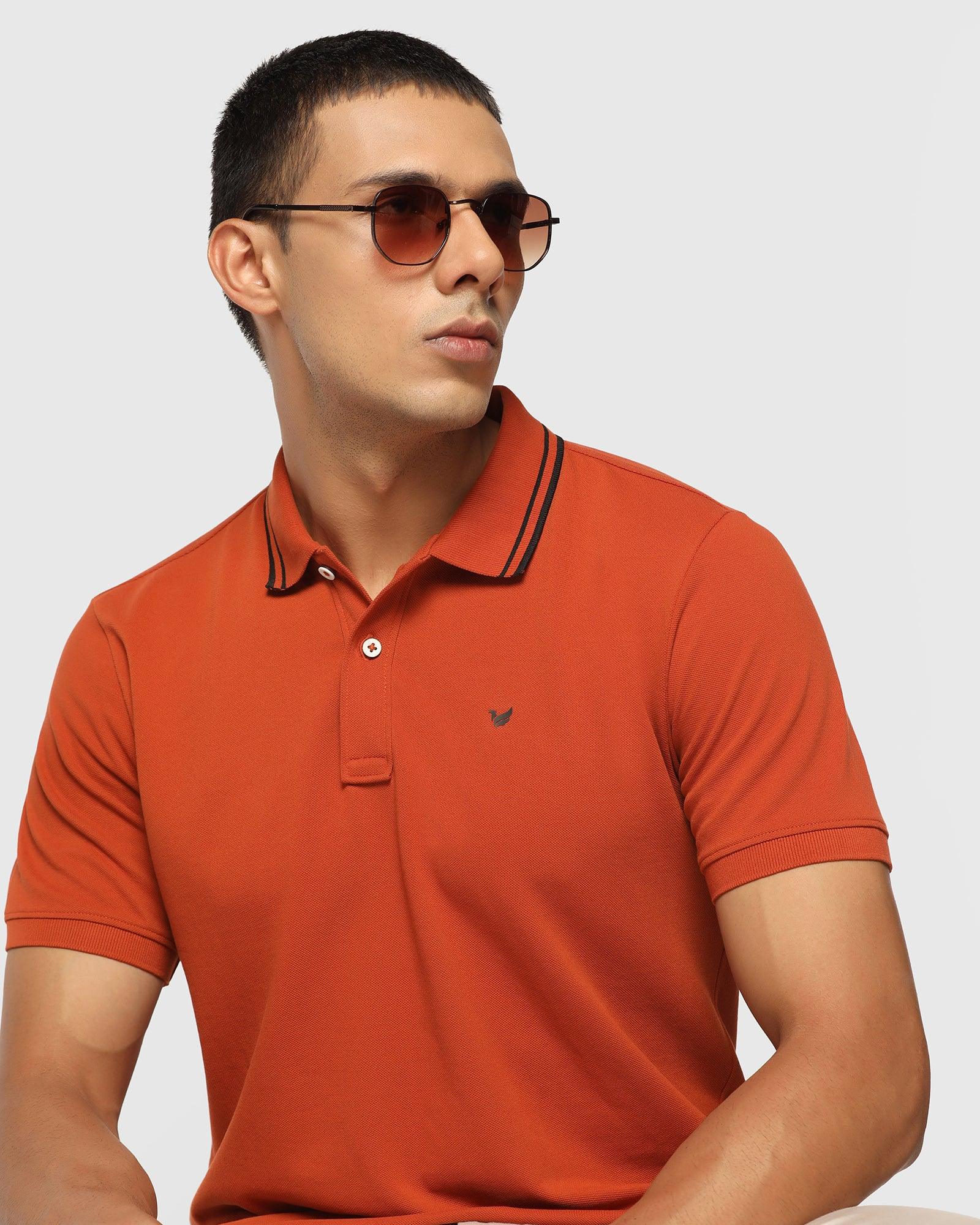 Polo T Shirt In Rust Orange (Klaus) - Blackberrys