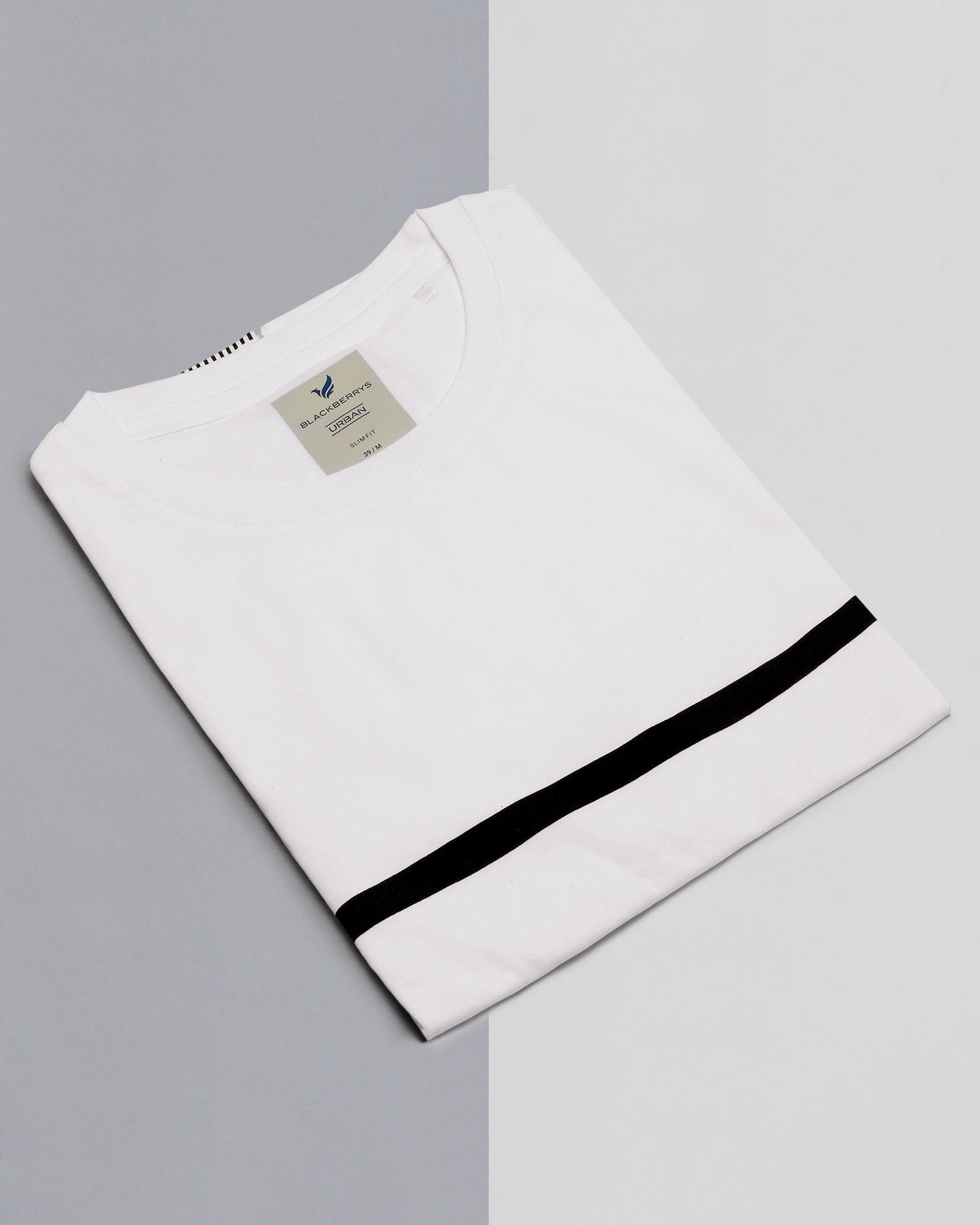 Crew Neck White Striped T Shirt - Mild