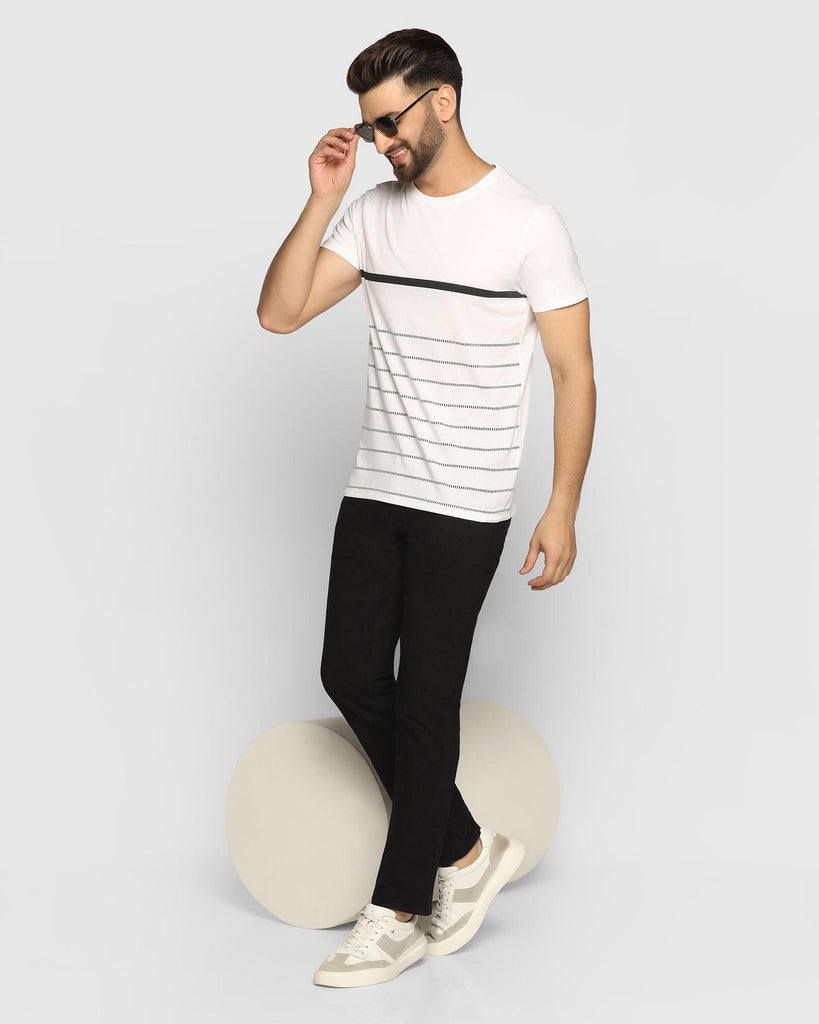 Crew Neck White Striped T-Shirt - Mild