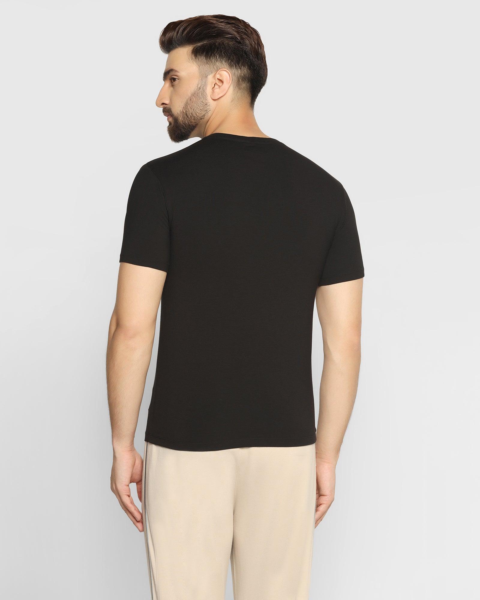 Crew Neck Black Solid T Shirt - Hola