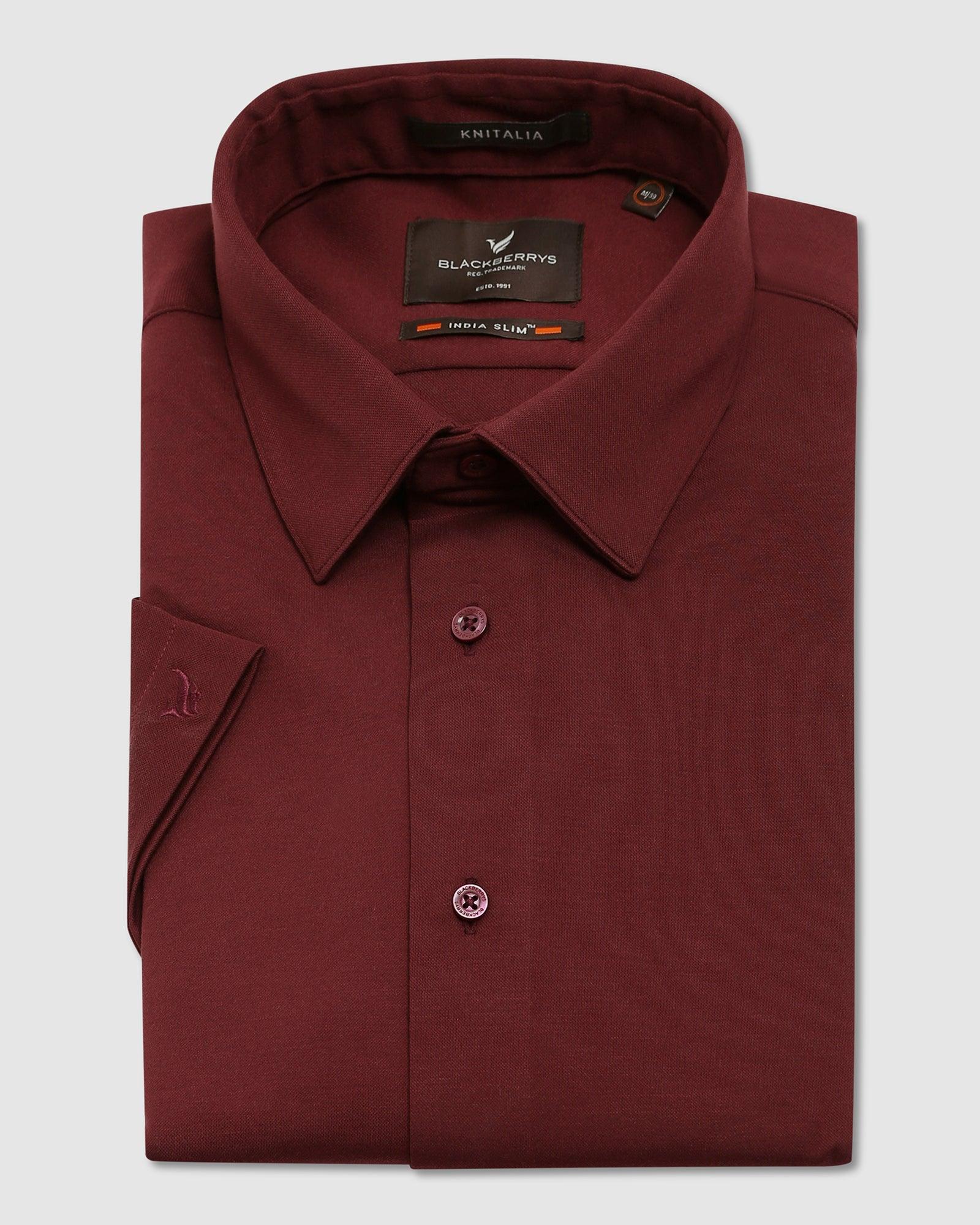 Formal Half Sleeve Wine Solid Shirt - Primus