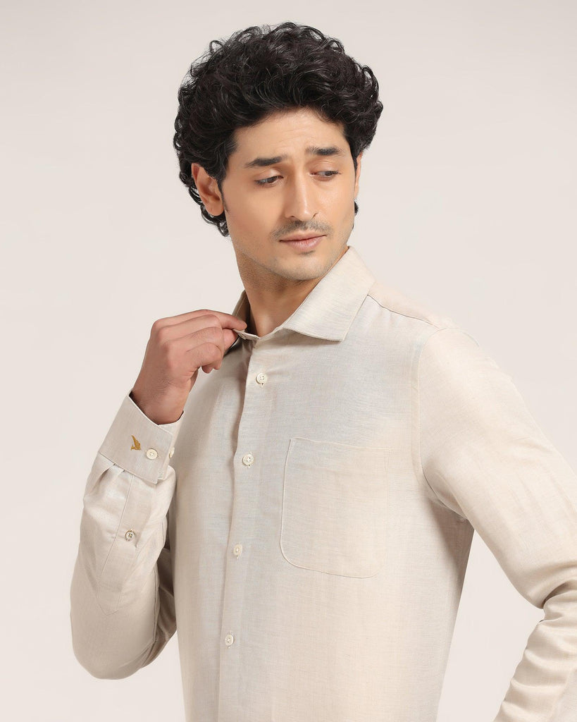 Linen Luxe Formal Cream Solid Shirt - Bering