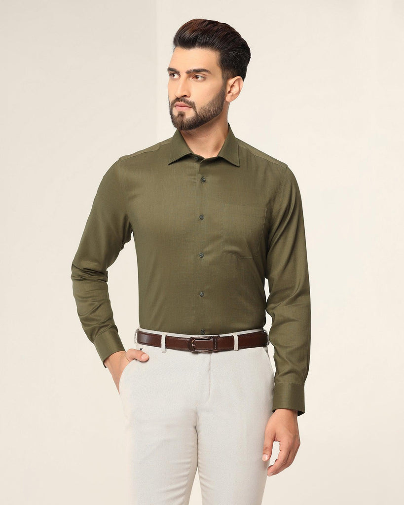 Non Iron Linen Formal Olive Solid Shirt - Rado