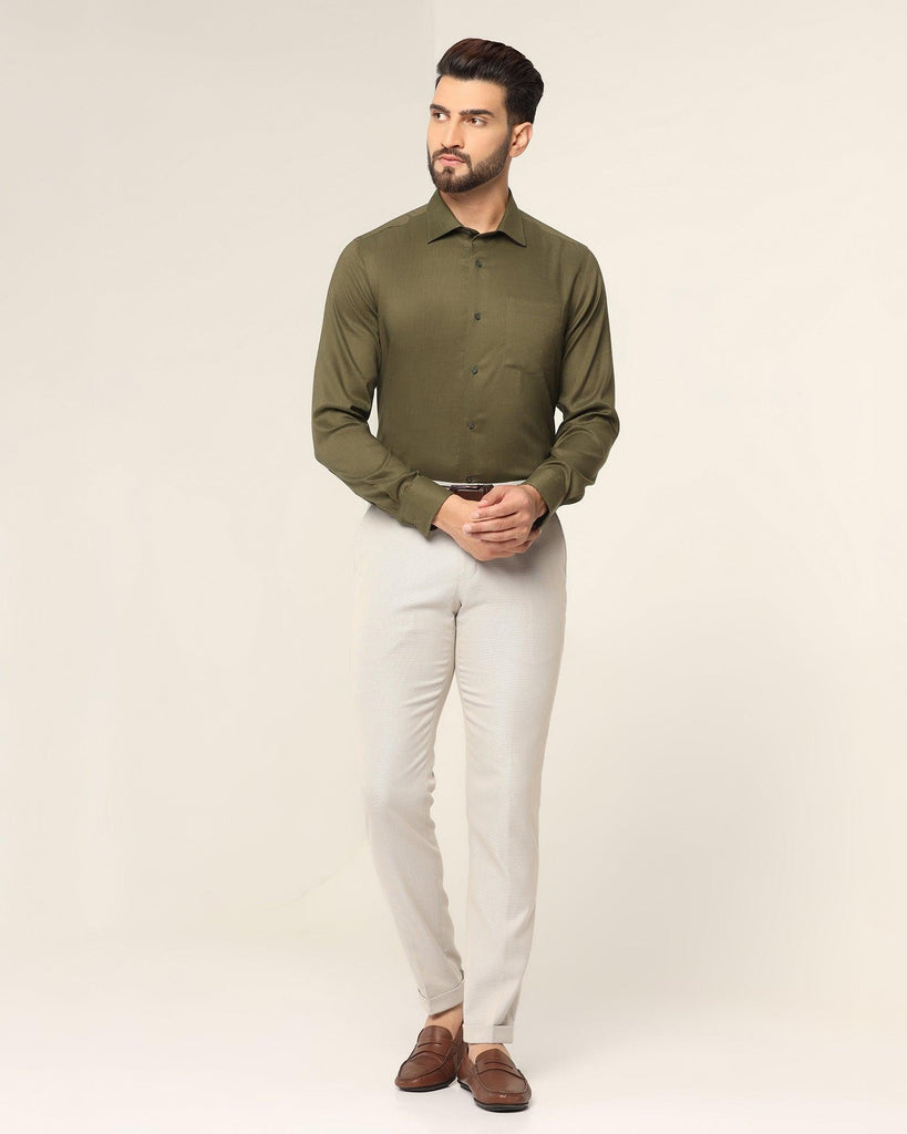 Non Iron Linen Formal Olive Solid Shirt - Rado