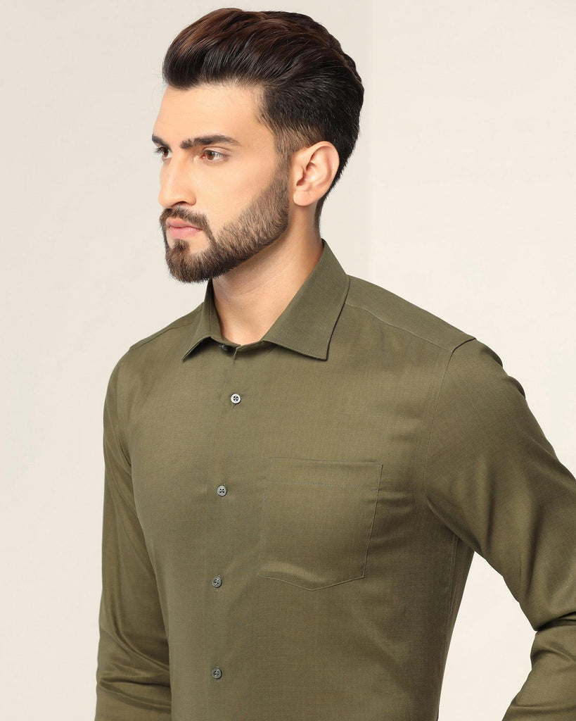 Non Iron Linen Formal Olive Solid Shirt - Rado