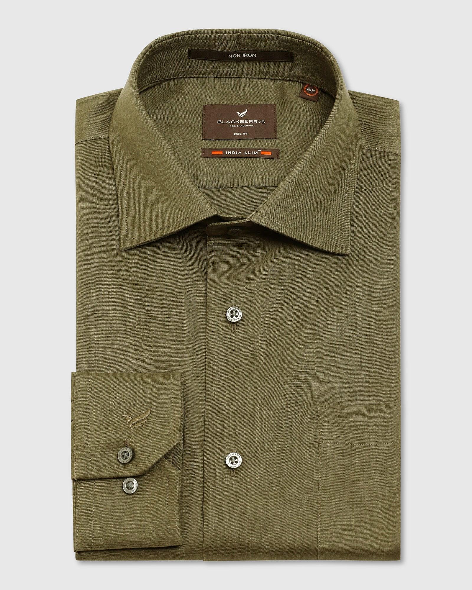 Linen Formal Olive Solid Shirt - Rado