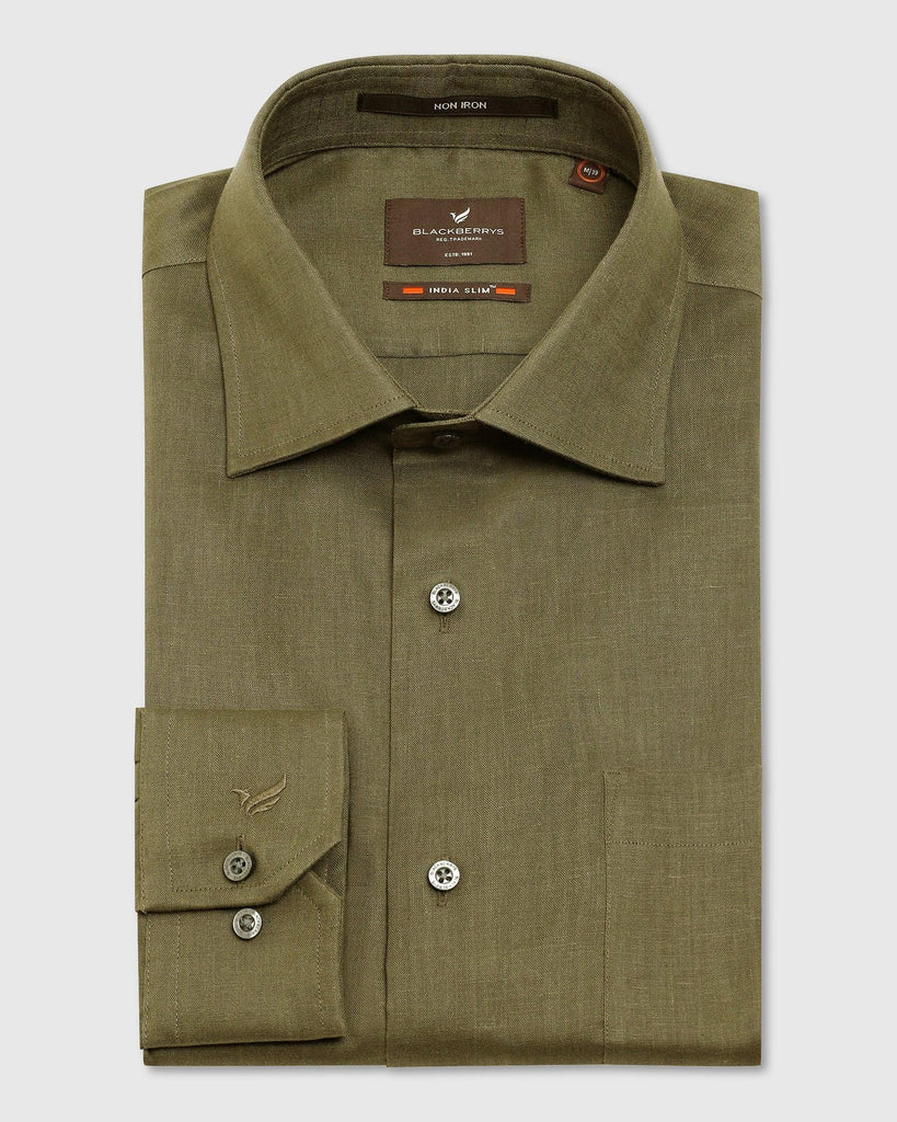 Non Iron Linen Formal Olive Solid Shirt - Rado