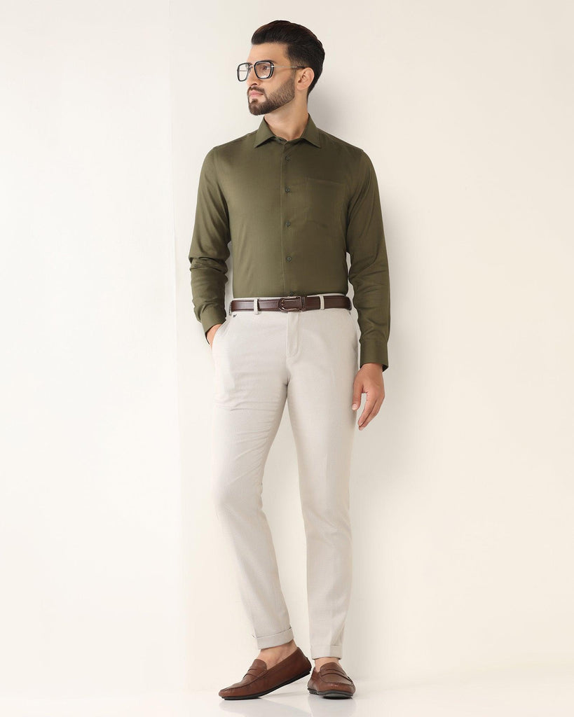 Non Iron Linen Formal Olive Solid Shirt - Rado