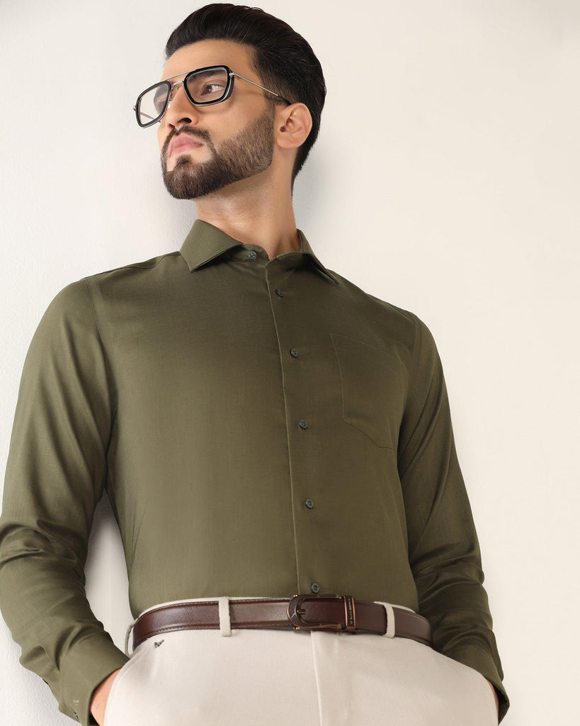 Non Iron Linen Formal Olive Solid Shirt - Rado