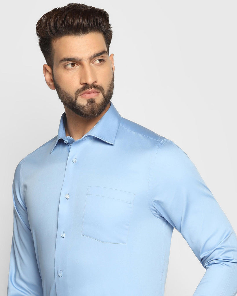 Formal Sky Blue Solid Shirt - Simble