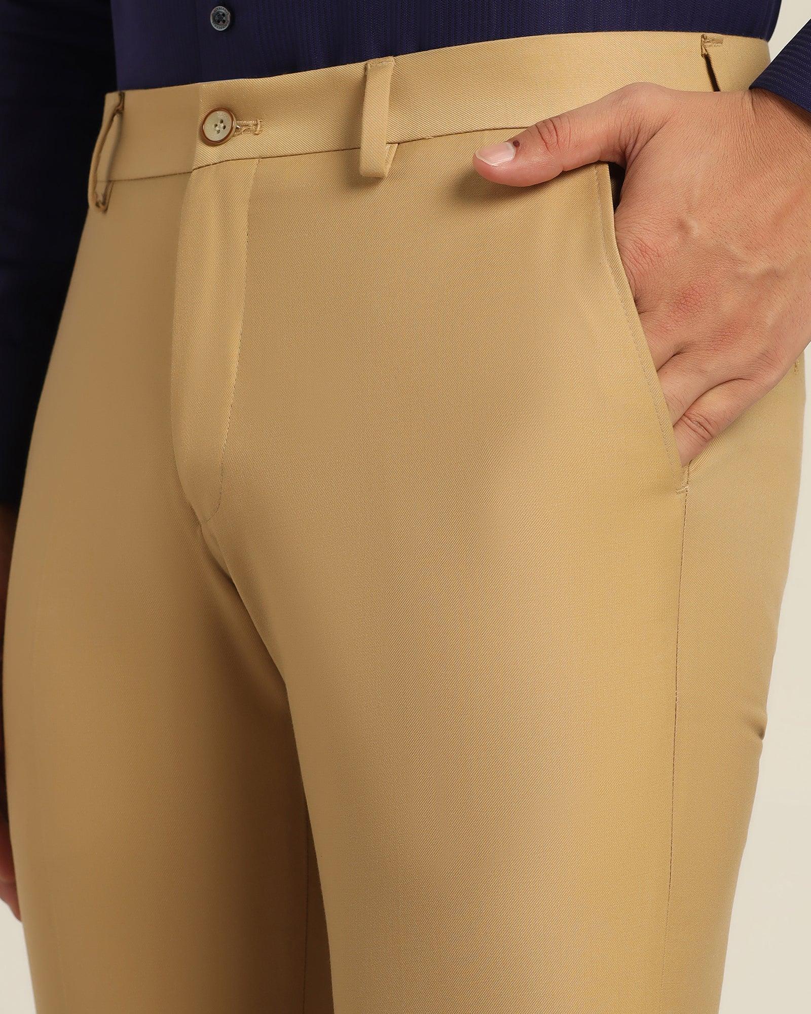 Super Slim Phoenix Formal Beige Solid Trouser - Saber