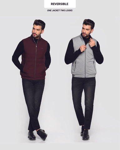 Reversible Wine Solid Zipper Jacket - Pietro