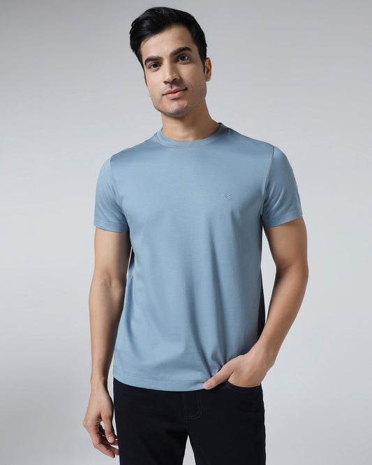 Steel Blue Crew Neck Solid T-Shirt - Peralta