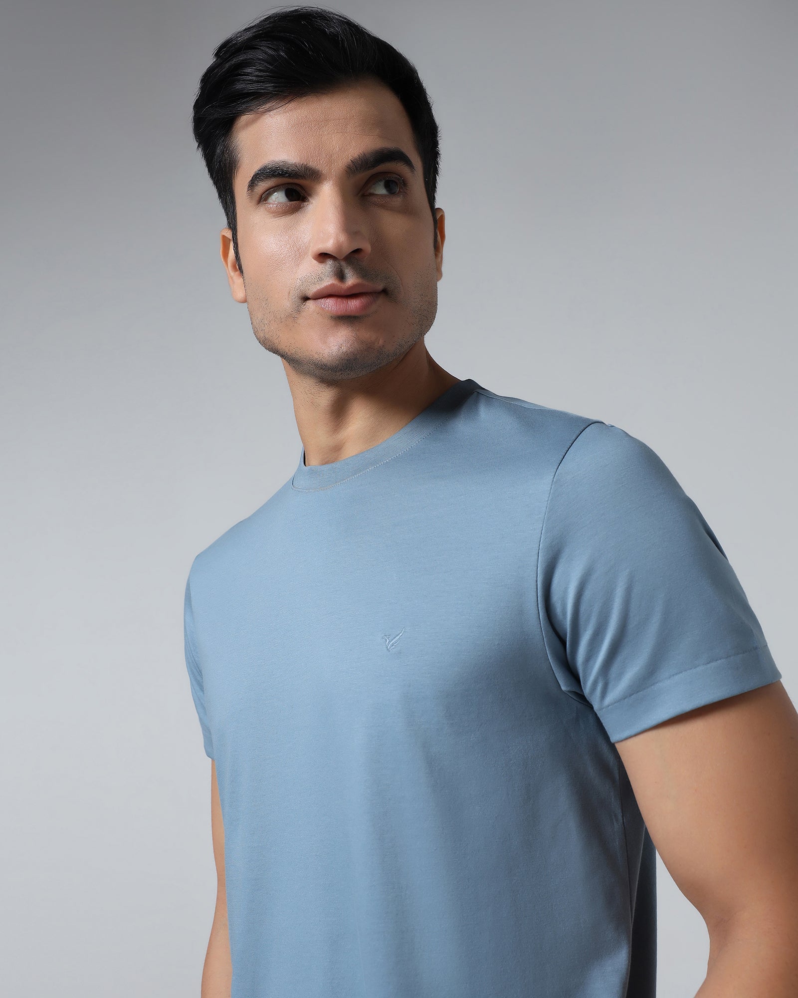 Steel Blue Crew Neck Solid T-Shirt - Peralta