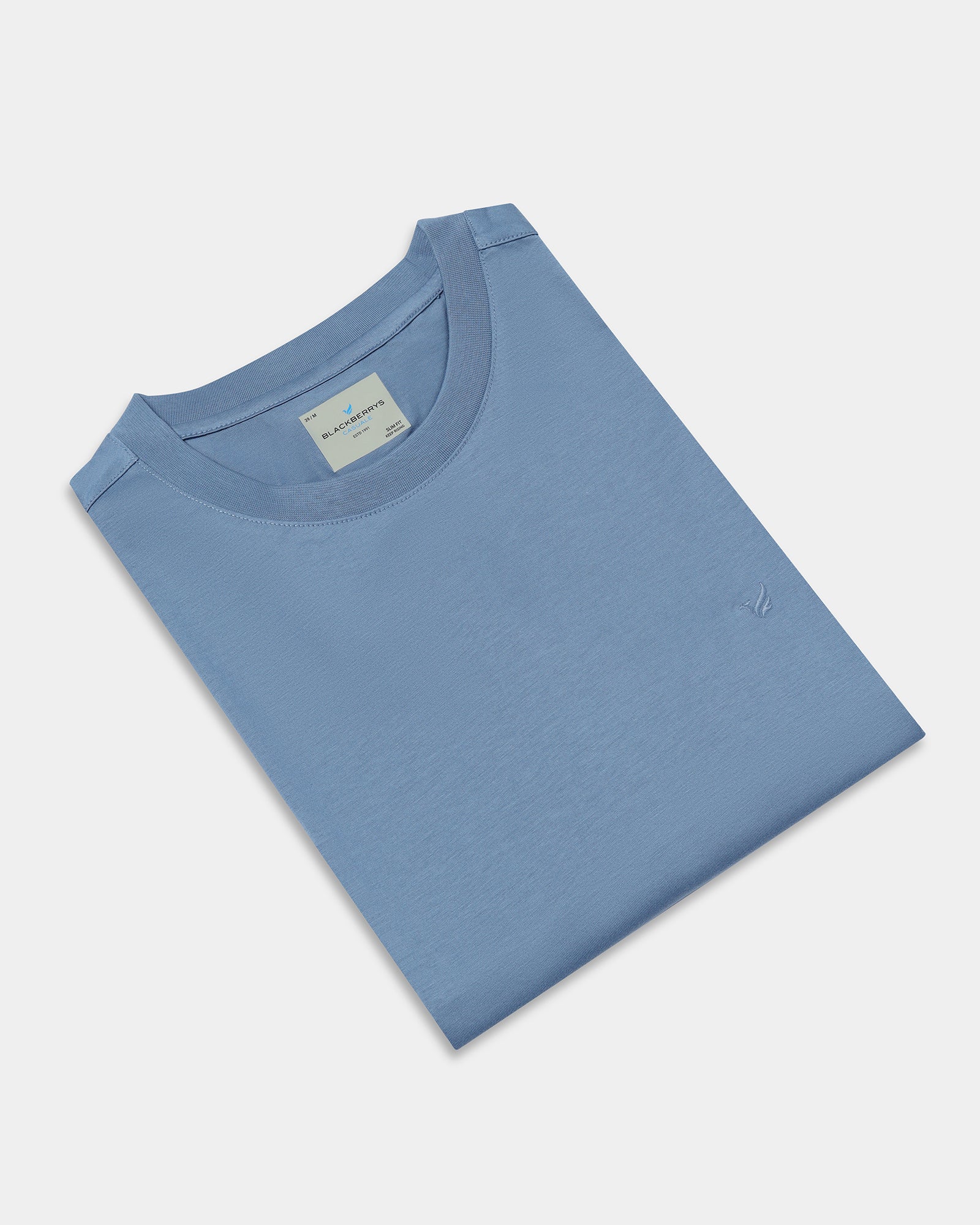 Steel Blue Crew Neck Solid T-Shirt - Peralta