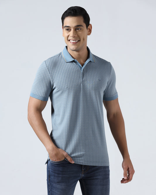 Steel Blue Printed Polo - Mini
